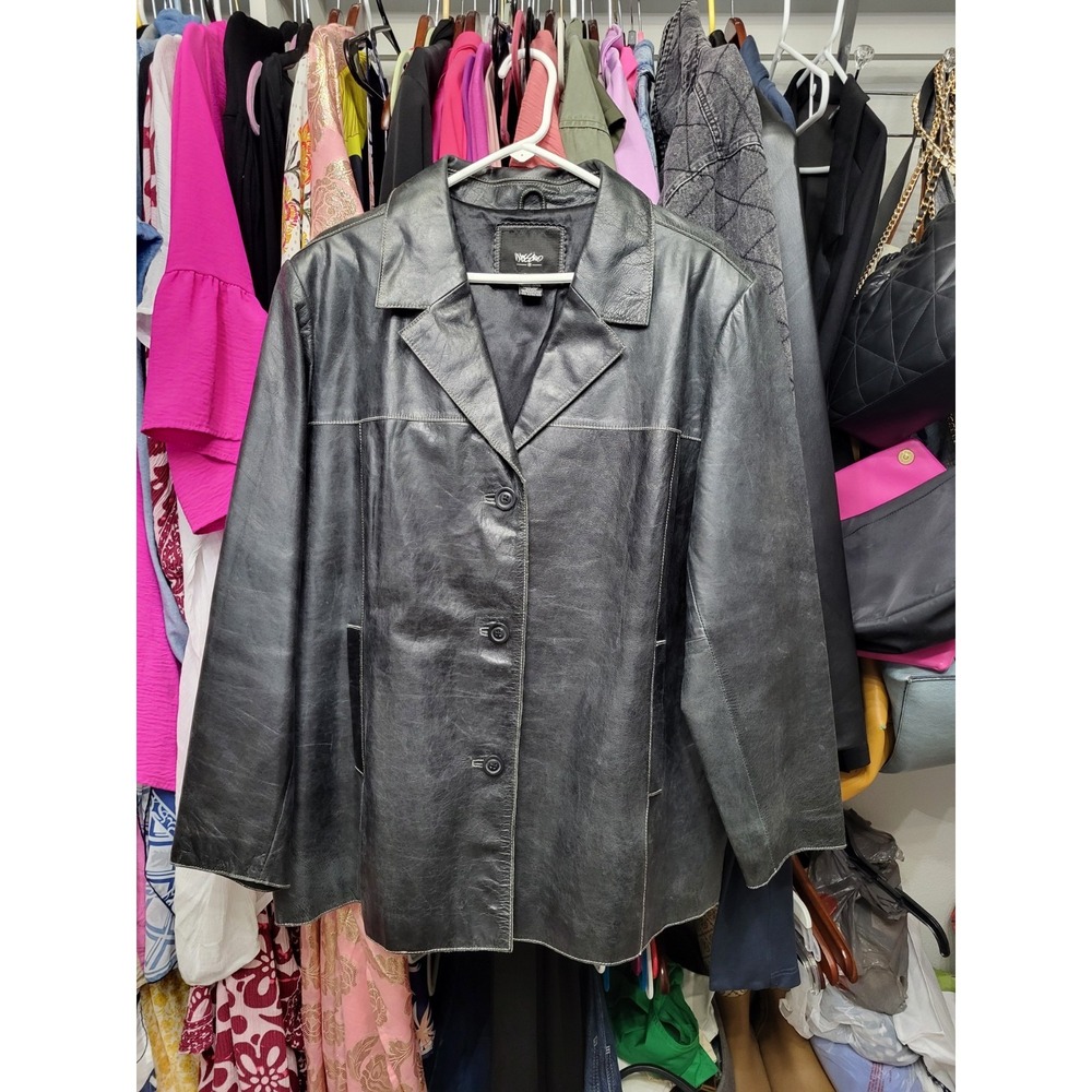 VINTAGE Mossimo Jacket Womens 22W Plus Black Genuine Leather Y2K A35